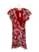 Sachin & Babi Size 0 Red & Tan Silk Flutter Sleeves Flowers Wrap Dress Red & Tan / 0