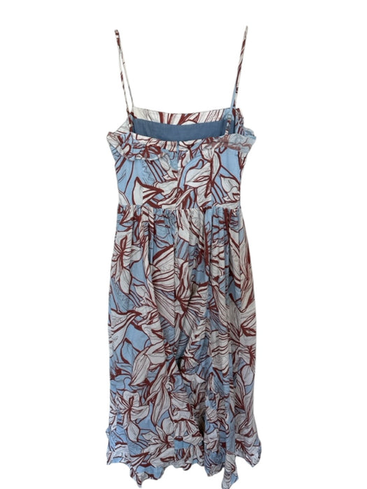 Nicholas Size 2 Blue & Rust Cotton Spaghetti Strap Flowers Ruffles Maxi Dress Blue & Rust / 2