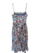 Nicholas Size 2 Blue & Rust Cotton Spaghetti Strap Flowers Ruffles Maxi Dress Blue & Rust / 2