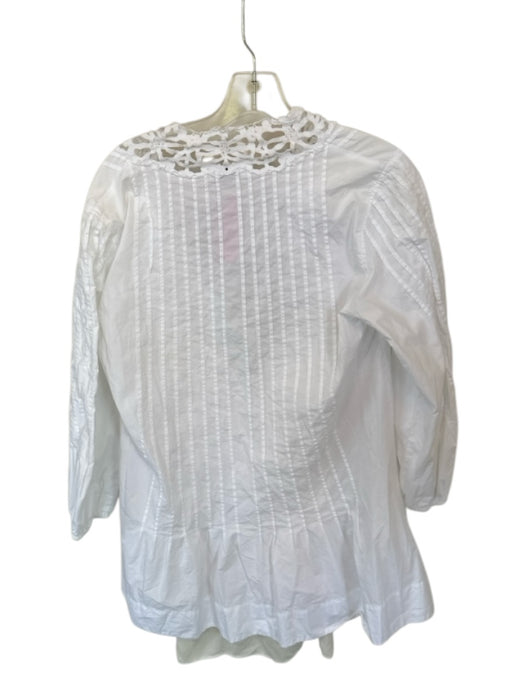 Sandro Size 34/XS White Cotton Long Sleeve Lace Detail Pleat Detail Poplin Dress White / 34/XS