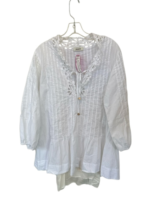 Sandro Size 34/XS White Cotton Long Sleeve Lace Detail Pleat Detail Poplin Dress White / 34/XS