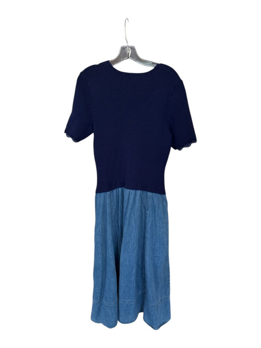 Shoshanna Size XL Navy & Blue Cotton Blend Short Sleeve Ribbed Denim Maxi Dress Navy & Blue / XL