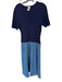 Shoshanna Size XL Navy & Blue Cotton Blend Short Sleeve Ribbed Denim Maxi Dress Navy & Blue / XL