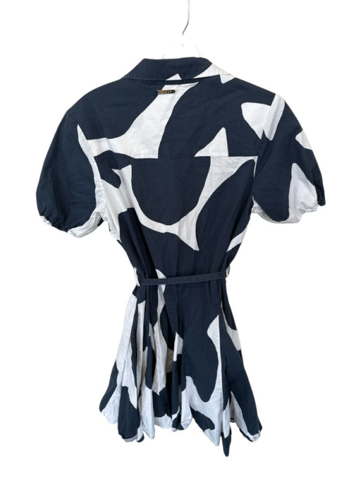 Milly Size 4 Navy & white Cotton Short Balloon Sleeve Swirls Button Down Dress Navy & white / 4
