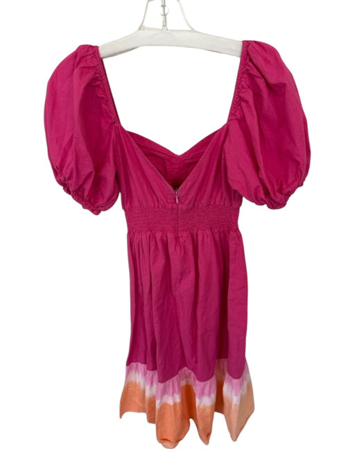 Sachin & Babi Size 6 Pink & Orange Cotton Short Balloon Sleeve Tie Dye Dress Pink & Orange / 6