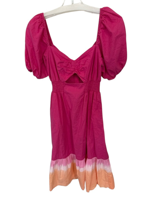Sachin & Babi Size 6 Pink & Orange Cotton Short Balloon Sleeve Tie Dye Dress Pink & Orange / 6