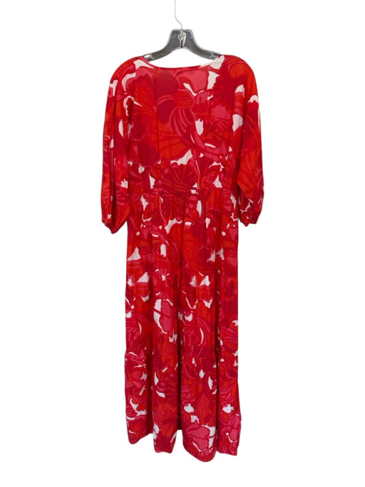 Trina Turk Size M Red & White Cotton Long Balloon Sleeve Flowers Maxi Dress Red & White / M
