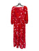 Trina Turk Size M Red & White Cotton Long Balloon Sleeve Flowers Maxi Dress Red & White / M