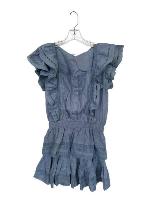 Maia Bergman Size L Slate Blue Cotton Flutter Sleeves Swiss Dot Dress Slate Blue / L