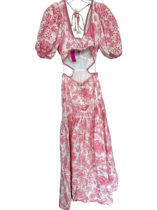 Lalibela Size S Pink & White Cotton Long Balloon Sleeve Botanical eyelet Dress Pink & White / S