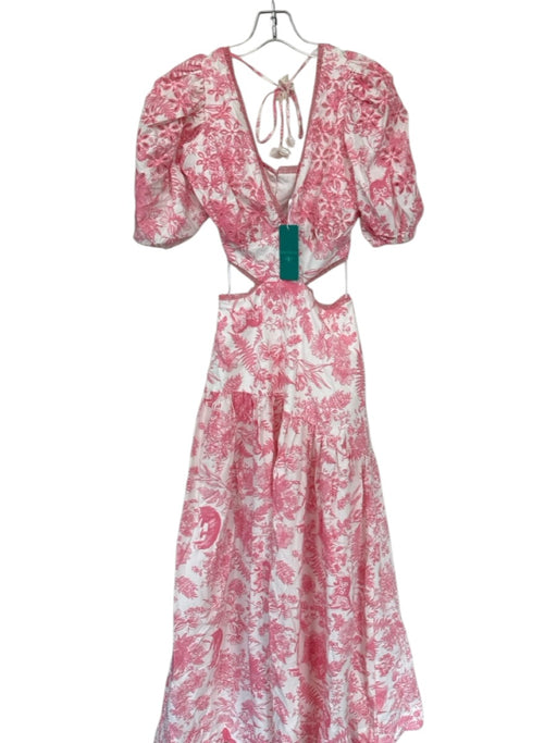 Lalibela Size S Pink & White Cotton Long Balloon Sleeve Botanical eyelet Dress Pink & White / S