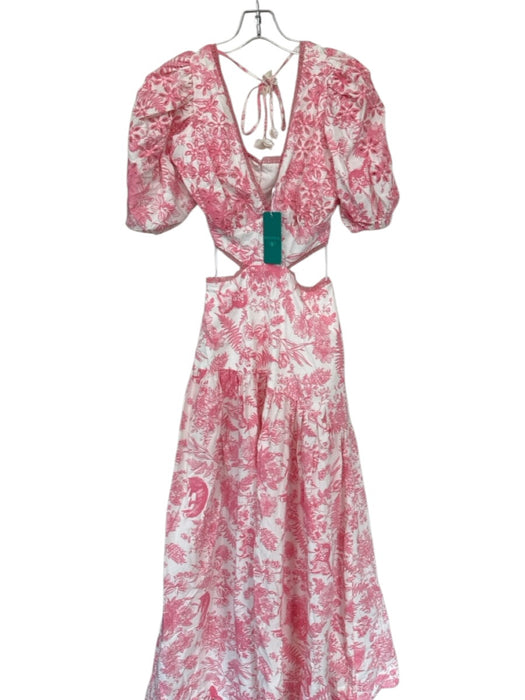 Lalibela Size S Pink & White Cotton Long Balloon Sleeve Botanical eyelet Dress Pink & White / S
