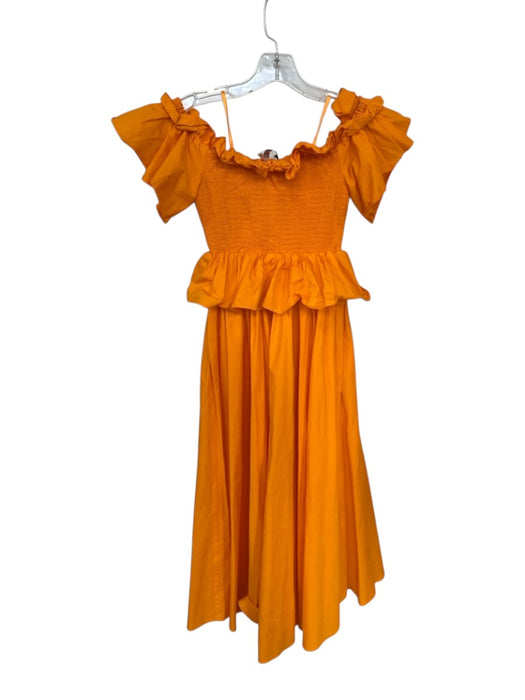 Toccin NY Size S Orange Cotton Off Shoulder smocked Ruffles Maxi Dress Orange / S