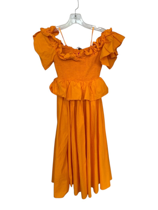 Toccin NY Size S Orange Cotton Off Shoulder smocked Ruffles Maxi Dress Orange / S