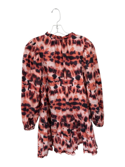 Marie Oliver Size L Orange & Black Cotton Long Balloon Sleeve Tie Dye Dress Orange & Black / L