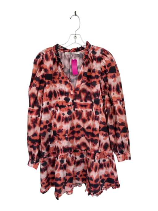 Marie Oliver Size L Orange & Black Cotton Long Balloon Sleeve Tie Dye Dress Orange & Black / L