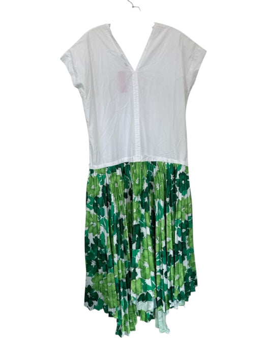 Plan C Size S White & Green Cotton Blend Cap Sleeve Acordian Pleated Maxi Dress White & Green / S
