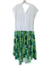 Plan C Size S White & Green Cotton Blend Cap Sleeve Acordian Pleated Maxi Dress White & Green / S