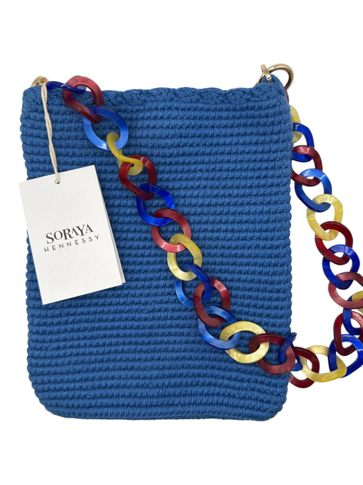 Soraya Hennessy Blue & Yellow Canvas Woven Rectangle Chain Strap Bag Blue & Yellow / XS