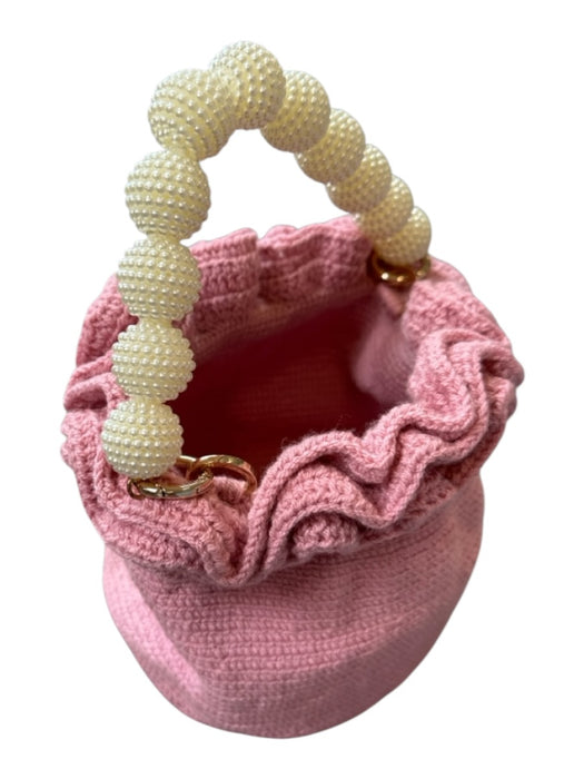 Soraya Hennessy Pink & Pearl Canvas Woven Ruffles Bucket Beaded Bag Pink & Pearl / S
