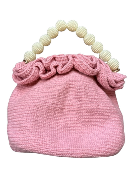 Soraya Hennessy Pink & Pearl Canvas Woven Ruffles Bucket Beaded Bag Pink & Pearl / S