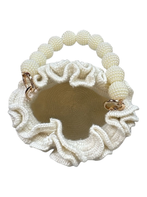 Soraya Hennessy White Canvas Woven Ruffles Bucket Beaded Bag White / S