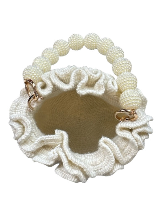 Soraya Hennessy White Canvas Woven Ruffles Bucket Beaded Bag White / S