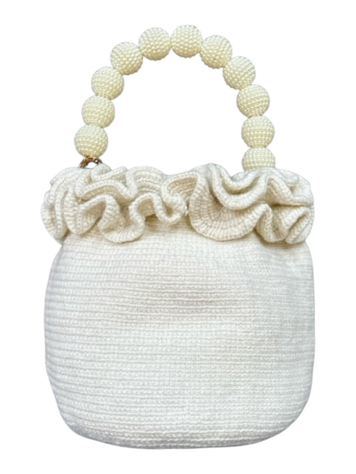 Soraya Hennessy White Canvas Woven Ruffles Bucket Beaded Bag White / S