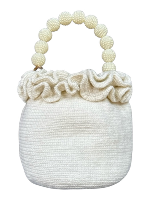 Soraya Hennessy White Canvas Woven Ruffles Bucket Beaded Bag White / S