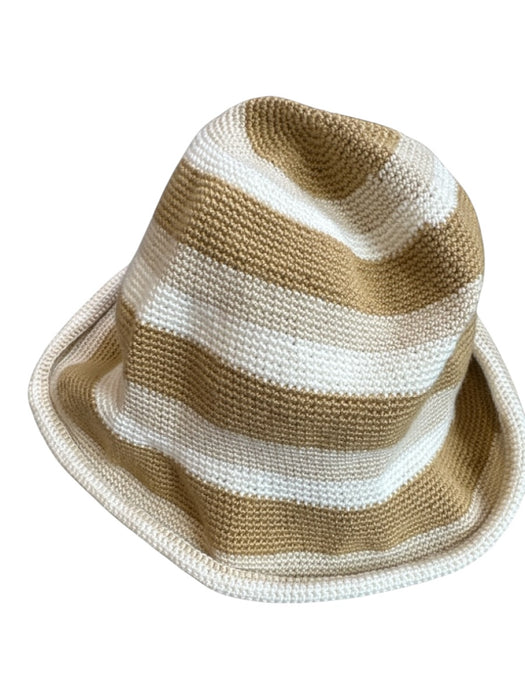 Soraya Hennessy Tan & White Canvas Woven Striped Bucket Hat Tan & White / One Size