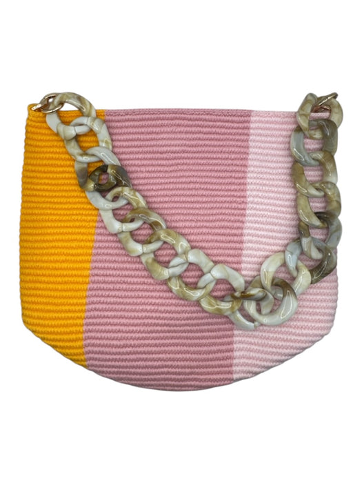 Soraya Hennessy Orange & Pink Canvas Woven Chain Strap Bucket Bag Orange & Pink / M