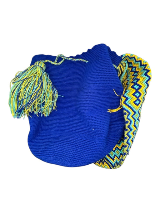 Soraya Hennessy Blue & Yellow Canvas Woven Tassels Bucket Crossbody Bag Blue & Yellow / L