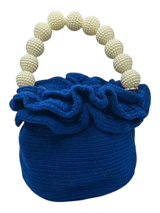 Soraya Hennessy Electric Blue Canvas Woven bucket Faux Pearl Bag Electric Blue / S