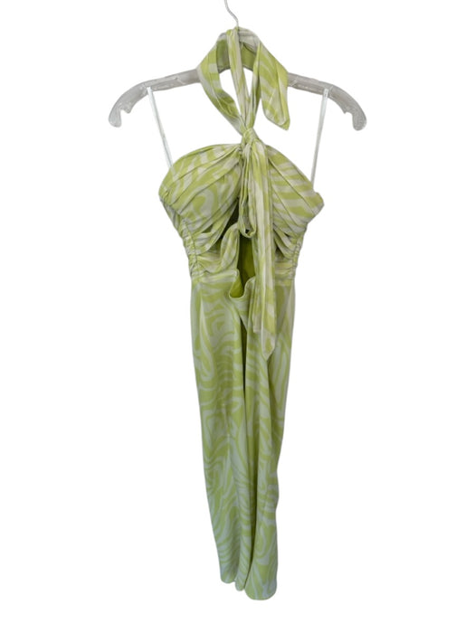 Ronny Kobo Size 0 Lime Green & White Polyester Strapless Swirls Back Zip Dress Lime Green & White / 0