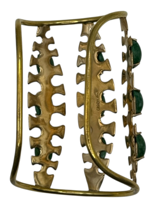 Castlecliff Gold & Green Brass Stones Wide Cuff Bracelet Gold & Green
