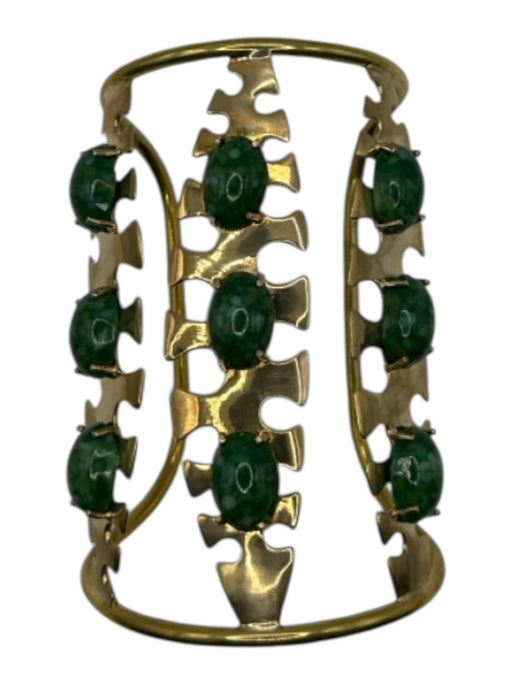 Castlecliff Gold & Green Brass Stones Wide Cuff Bracelet Gold & Green