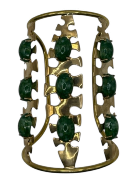 Castlecliff Gold & Green Brass Stones Wide Cuff Bracelet Gold & Green