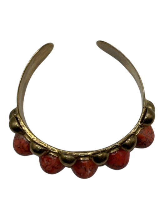 Castlecliff Brass & Coral Brass Stone Studded Cuff Bracelet Brass & Coral