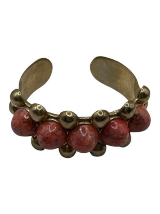 Castlecliff Brass & Coral Brass Stone Studded Cuff Bracelet Brass & Coral