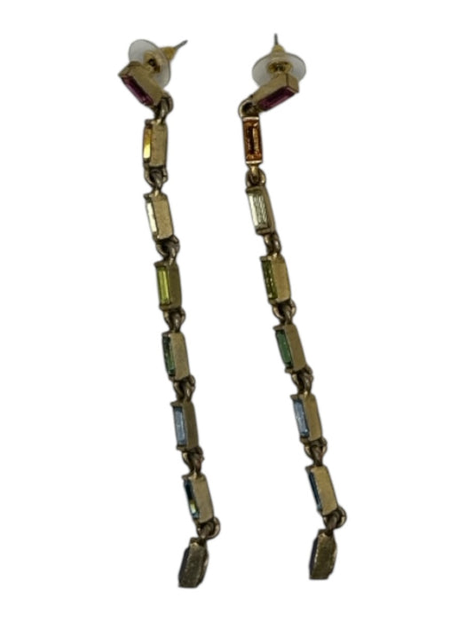 Oscar de la Renta Brass & Multi Metal Rhinestone Post Back Dangle Long Earrings Brass & Multi