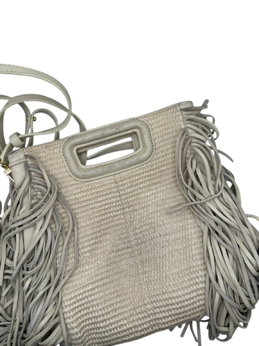 Maje Cream Canvas & Leather Fringe Raffia Top Handles Crossbody Strap Bag Cream / S