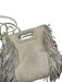 Maje Cream Canvas & Leather Fringe Raffia Top Handles Crossbody Strap Bag Cream / S