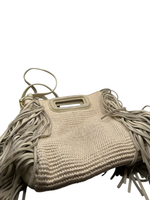 Maje Cream Canvas & Leather Fringe Raffia Top Handles Crossbody Strap Bag Cream / S