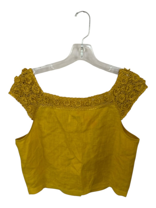 Mille Resort & Travel Size M Marigold Linen Cape Crochet Detail Button Down Top Marigold / M