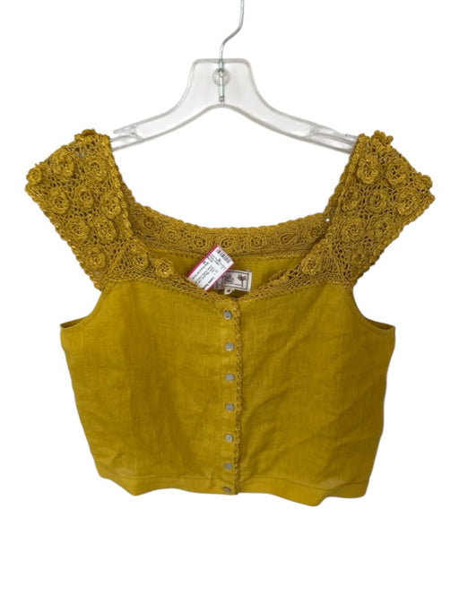 Mille Resort & Travel Size M Marigold Linen Cape Crochet Detail Button Down Top Marigold / M
