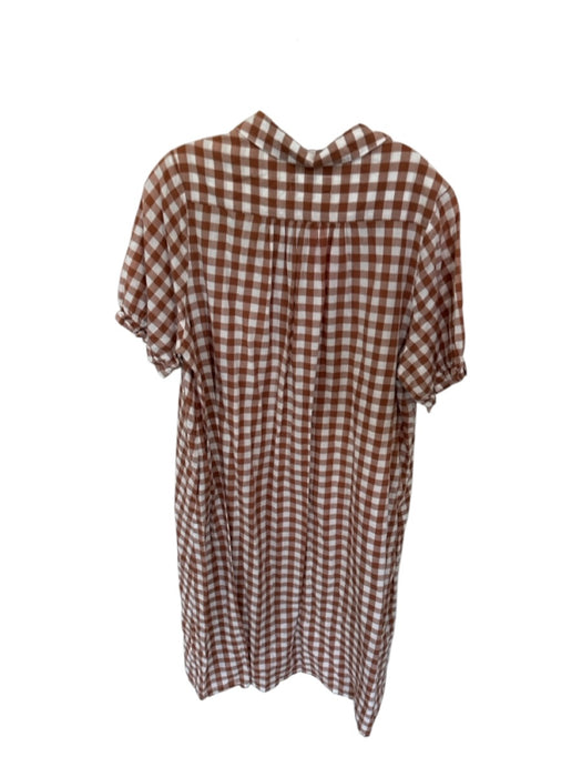 The Great Size 3/L Brown & White Cotton Short Balloon Sleeve Checkered Dress Brown & White / 3/L