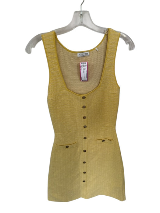 Sandro Size 34 Yellow & White Cotton Sleeveless Knit Buttons Dress Yellow & White / 34