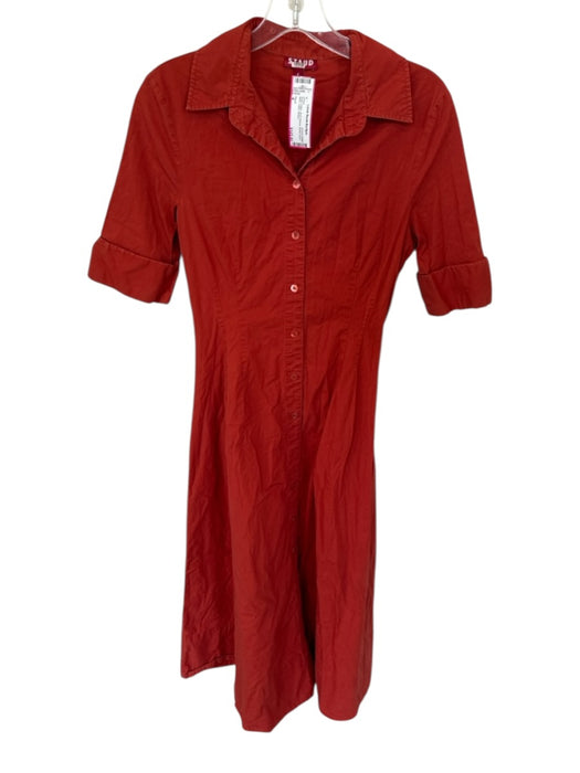 Staud Size 4 Rust Cotton Short Sleeve Button Down Maxi Collar Dress Rust / 4