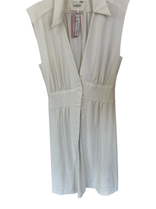 Ba&sh Size XS White Polyester Blend Cap Sleeve Collar Button Down Dress White / XS