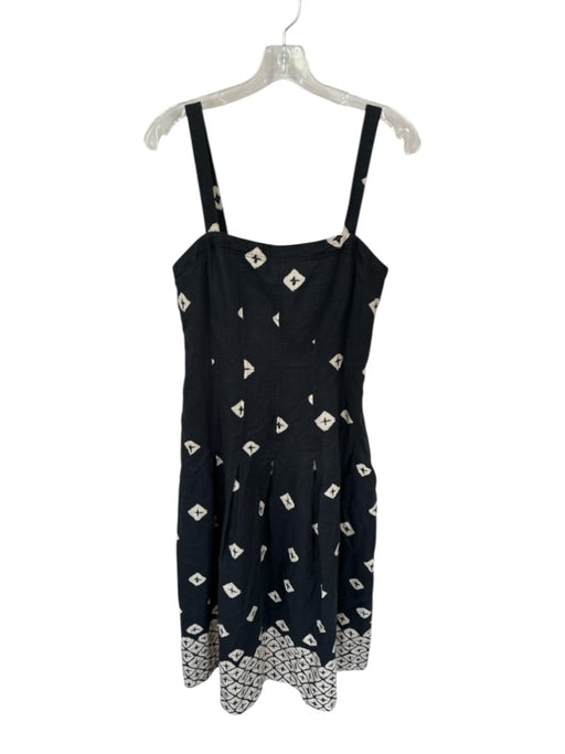Marie Oliver Size 6 Black & Tan Linen Sleeveless Squares Pleated Side Zip Dress Black & Tan / 6
